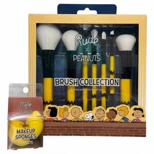 Rude Cosmetics x Peanuts Makeup Brush Collection (7 Pcs) + Mini Sponges - NEW